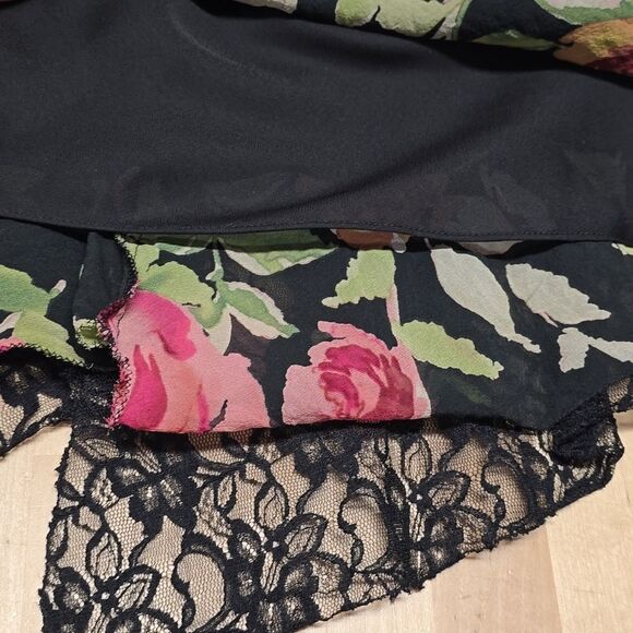 {Nicole Miller New York} 90s Y2K Lace Overlay Floral Sequins Asymmetrical Skirt - Picture 15 of 16
